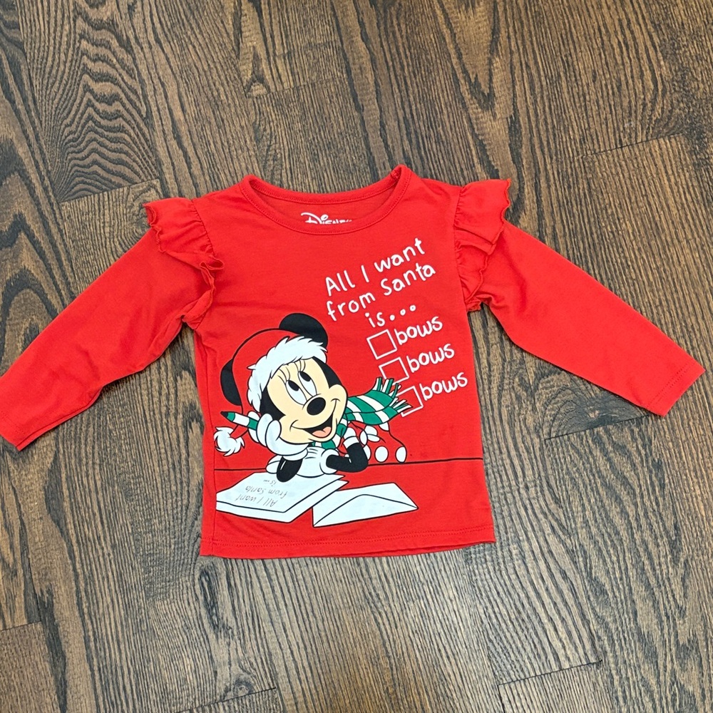 Disney Red Minnie Mouse Holiday Long Sleeve Tee